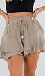 Beige Ruffle Skort met Elastische Taille en Strikkoord