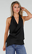 NEW050826 Zwarte Satijnen Halter Top met Overslag