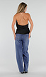 Zwarte Satijnen Halter Top met Overslag en Asymmetrische Zoom