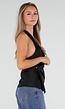 Zwarte Satijnen Halter Top met Overslag en Asymmetrische Zoom