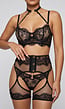 Zwarte Lingerie Set met Choker, Jarretelgordel en Dijbanden