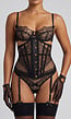Zwart Kanten Lingerie Set met Korset en Jarretels