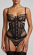 Zwart Kanten Lingerie Set met Korset en Jarretels