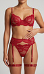 Rode Kanten Lingerie Set met Jarretelgordel En Beugel BH