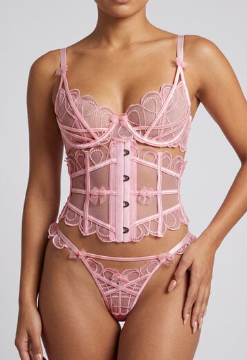NEW120826 Roze Lingerie Set met Taille Korset