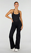 Zwarte Sportset met Halter Top, Flared Legging en Uitneembare Pads