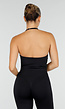 Zwarte Sportset met Halter Top, Flared Legging en Uitneembare Pads