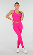 Fuchsia Sportset met Halter Top, Legging, Uitneembare Pads en Scrunchdetail