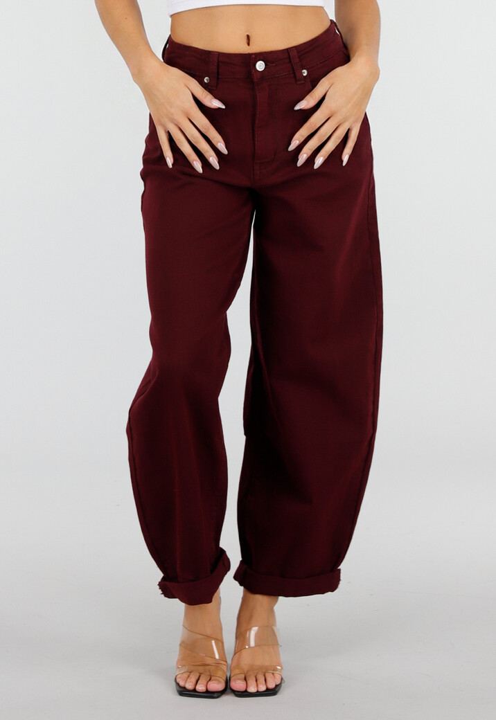 Bordeaux Barrel Jeans met Hoge Taille