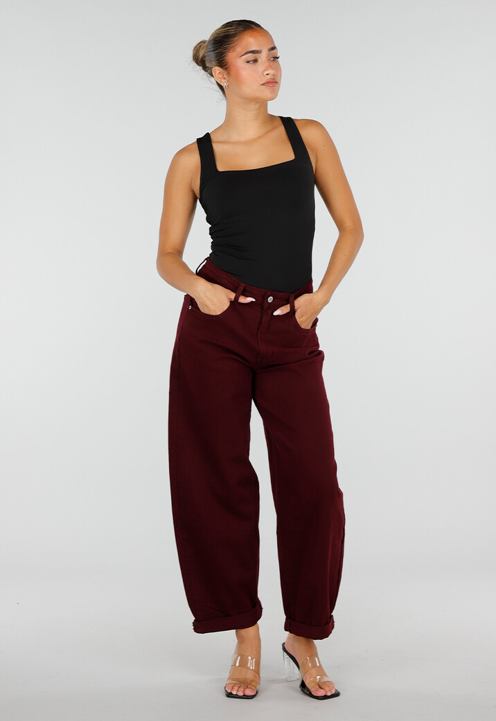 Bordeaux Barrel Jeans met Hoge Taille