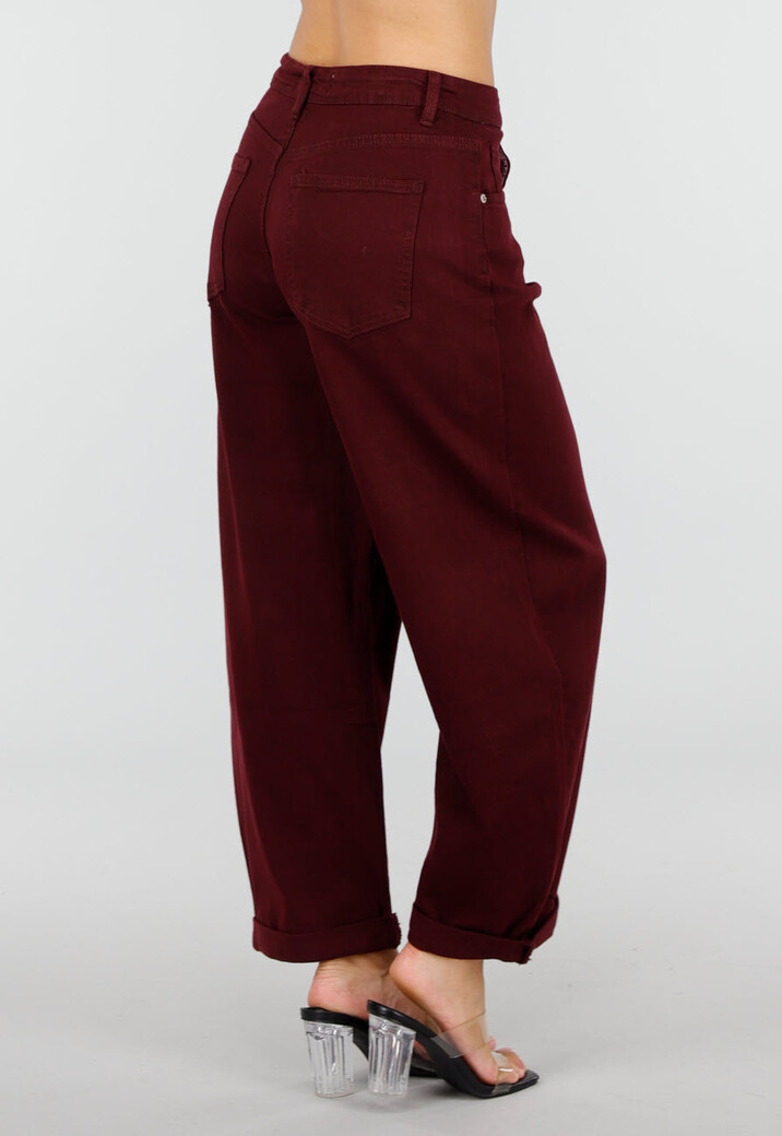Bordeaux Barrel Jeans met Hoge Taille