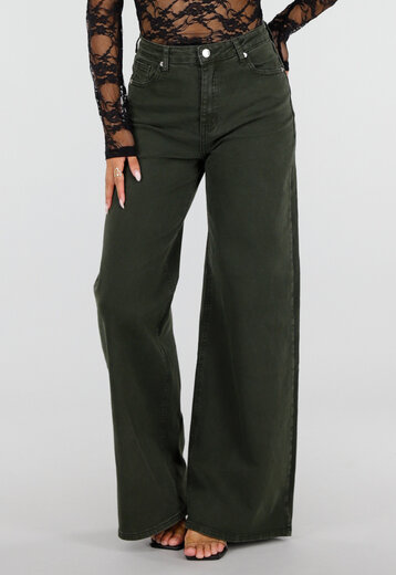 Donkergroene Wide Leg Jeans