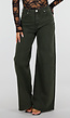 Donkergroene Wide Leg Jeans met Hoge Taille en Lichte Stretch