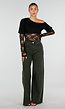 Donkergroene Wide Leg Jeans met Hoge Taille en Lichte Stretch