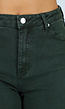 Donkergroene Wide Leg Jeans met Hoge Taille en Lichte Stretch