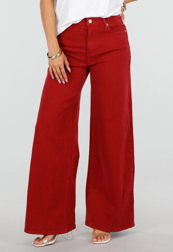 NEW120826 Rode Wide Leg Jeans met Lichte Stretch