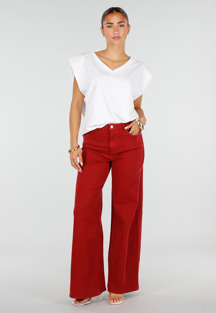 Rode Wide Leg Jeans met Hoge Taille en Lichte Stretch