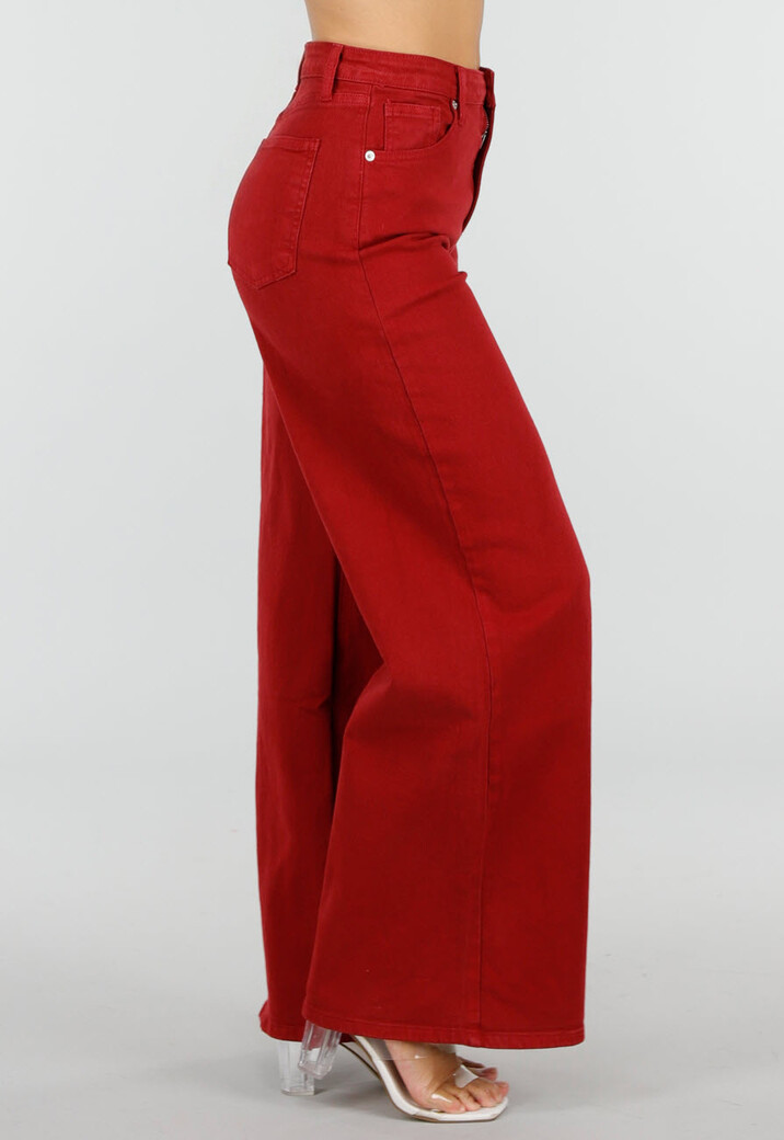 Rode Wide Leg Jeans met Hoge Taille en Lichte Stretch
