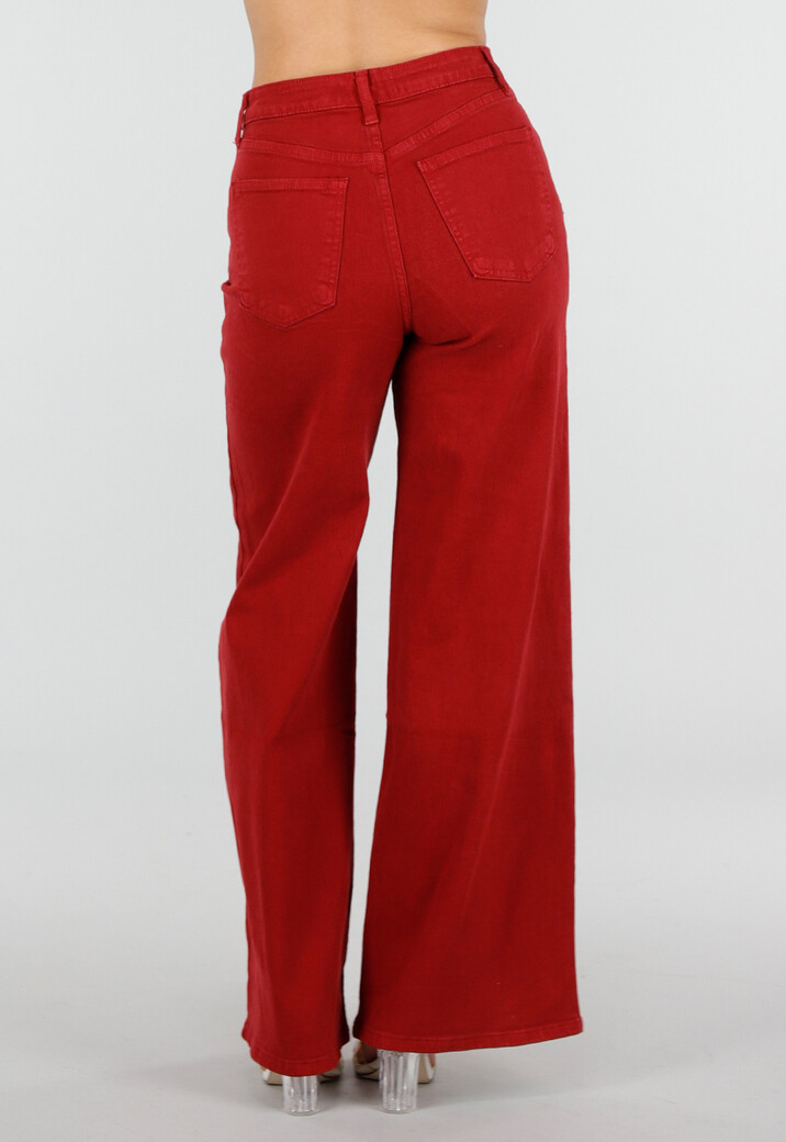 Rode Wide Leg Jeans met Hoge Taille en Lichte Stretch
