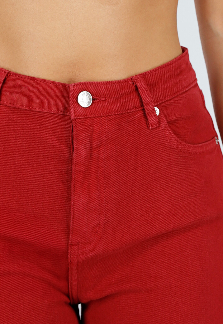 Rode Wide Leg Jeans met Hoge Taille en Lichte Stretch