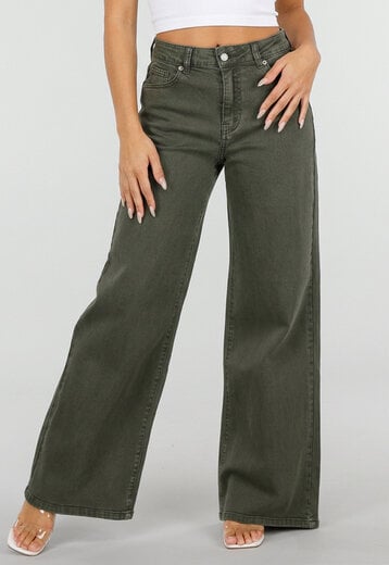 NEW120826 Olijfgroene Wide Leg Jeans