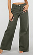 Olijfgroene Wide Leg Jeans met Hoge Taille en Lichte Stretch