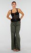 Olijfgroene Wide Leg Jeans met Hoge Taille en Lichte Stretch