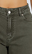 Olijfgroene Wide Leg Jeans met Hoge Taille en Lichte Stretch