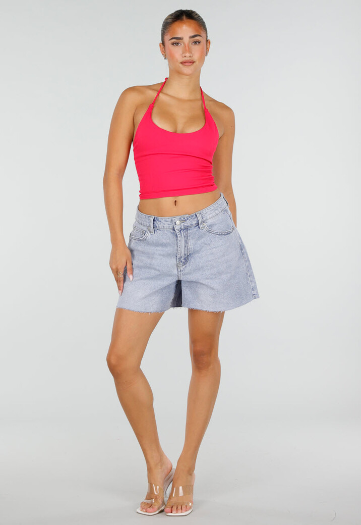 Roze Halter Sport Top met Verstelbaar Halterbandje, Uitneembare Pads en Stretch