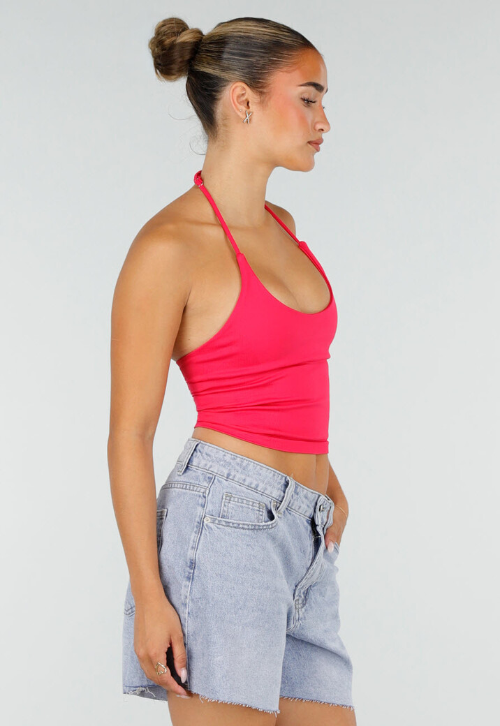 Roze Halter Sport Top met Verstelbaar Halterbandje, Uitneembare Pads en Stretch