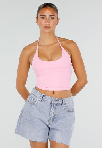 NEW120826 Roze Halter Sport Top met Uitneembare Pads