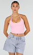 Roze Halter Sport Top met Verstelbaar Halterbandje, Uitneembare Pads en Stretch