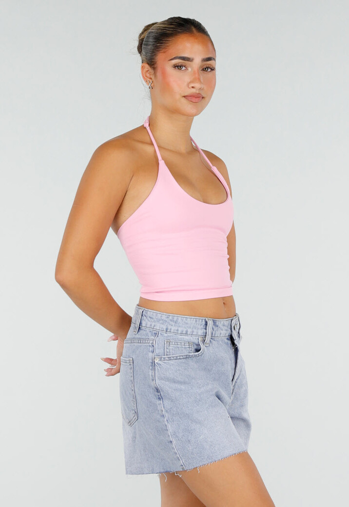 Roze Halter Sport Top met Verstelbaar Halterbandje, Uitneembare Pads en Stretch