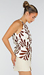 Beige Halter Top met Bladerenprint en Striksluiting op de Rug