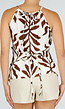 Beige Halter Top met Bladerenprint en Striksluiting op de Rug