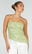 Olijfgroene Strapless Top met Pailletten, Bloemenpatroon en Blinde Rits