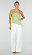 Olijfgroene Strapless Top met Pailletten, Bloemenpatroon en Blinde Rits