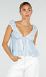 Lichtblauwe Blouse met Kant, Ruches en Knoopsluiting