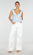 Lichtblauwe Blouse met Kant, Ruches en Knoopsluiting