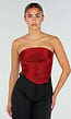 Bordeauxrode Strapless Fringe Top met Stretch