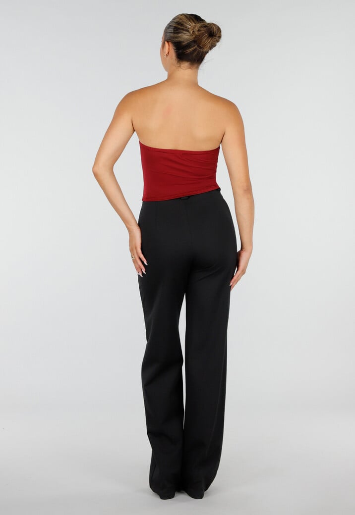 Bordeauxrode Strapless Fringe Top met Stretch