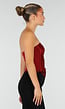 Bordeauxrode Strapless Fringe Top met Stretch
