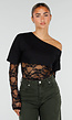 NEW120826 Zwarte One Shoulder Body met Kant