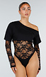 Zwarte One Shoulder Body met Kant en Drukknoopsluiting