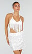 Witte Fringe Halter Top met Verstelbare Rugsluiting