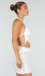 Witte Fringe Halter Top met Verstelbare Rugsluiting