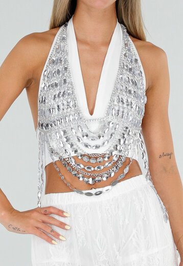 NEW120826 Zilverkleurige Bodychain met Strass Stenen