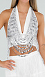 Zilverkleurige Bodychain met Strass Stenen en Kettingen
