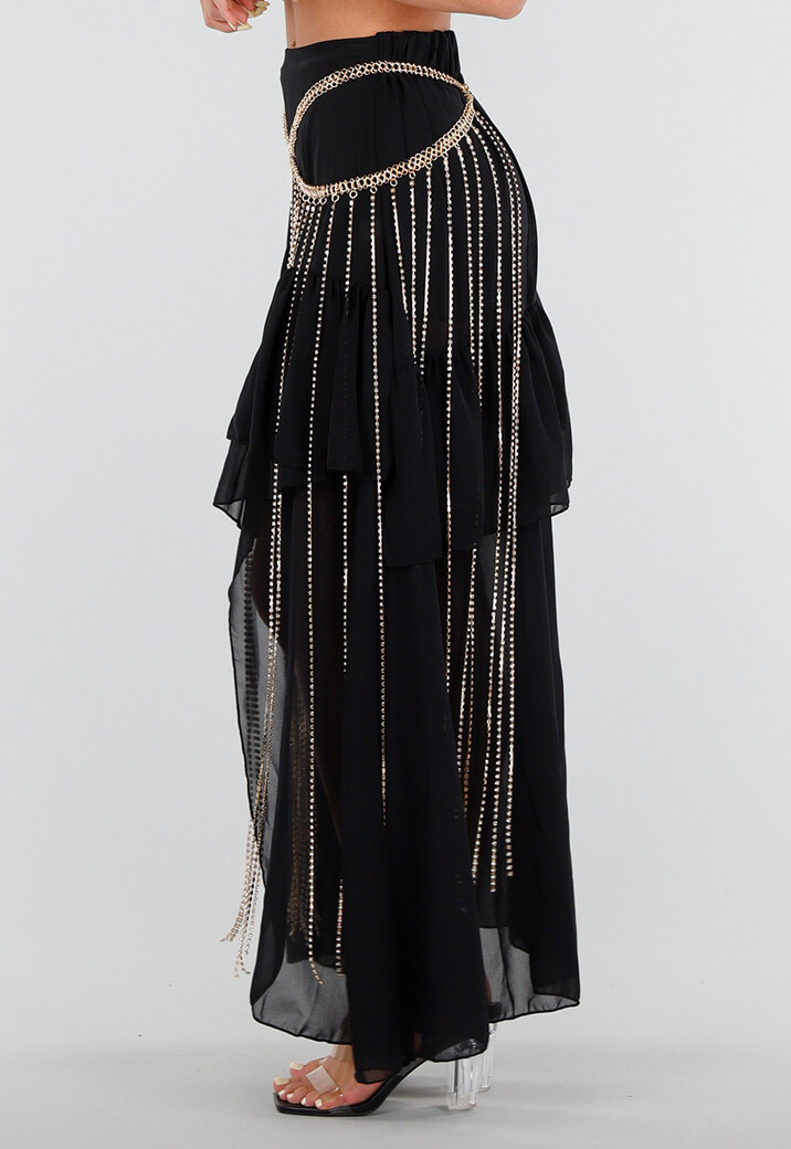 Goudkleurige Tailleketting met Strass en Lange Hangers