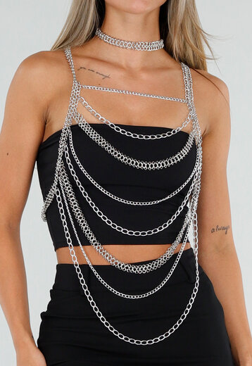 NEW120826 Zilverkleurige Bodychain met Choker
